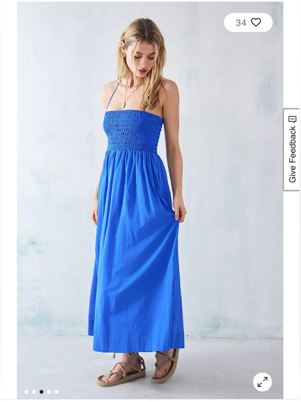 FAITHFUL THE BRAND shirred SUN DRESS summer midi dress POCKETS blue NWT size 12
